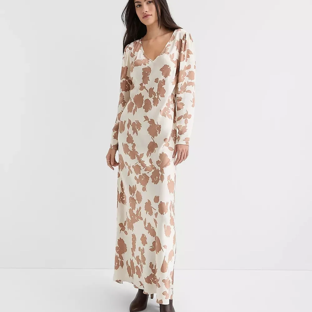 LOFT Cream Maxi Dress with Tan Floral Print - Picture 2 of 3